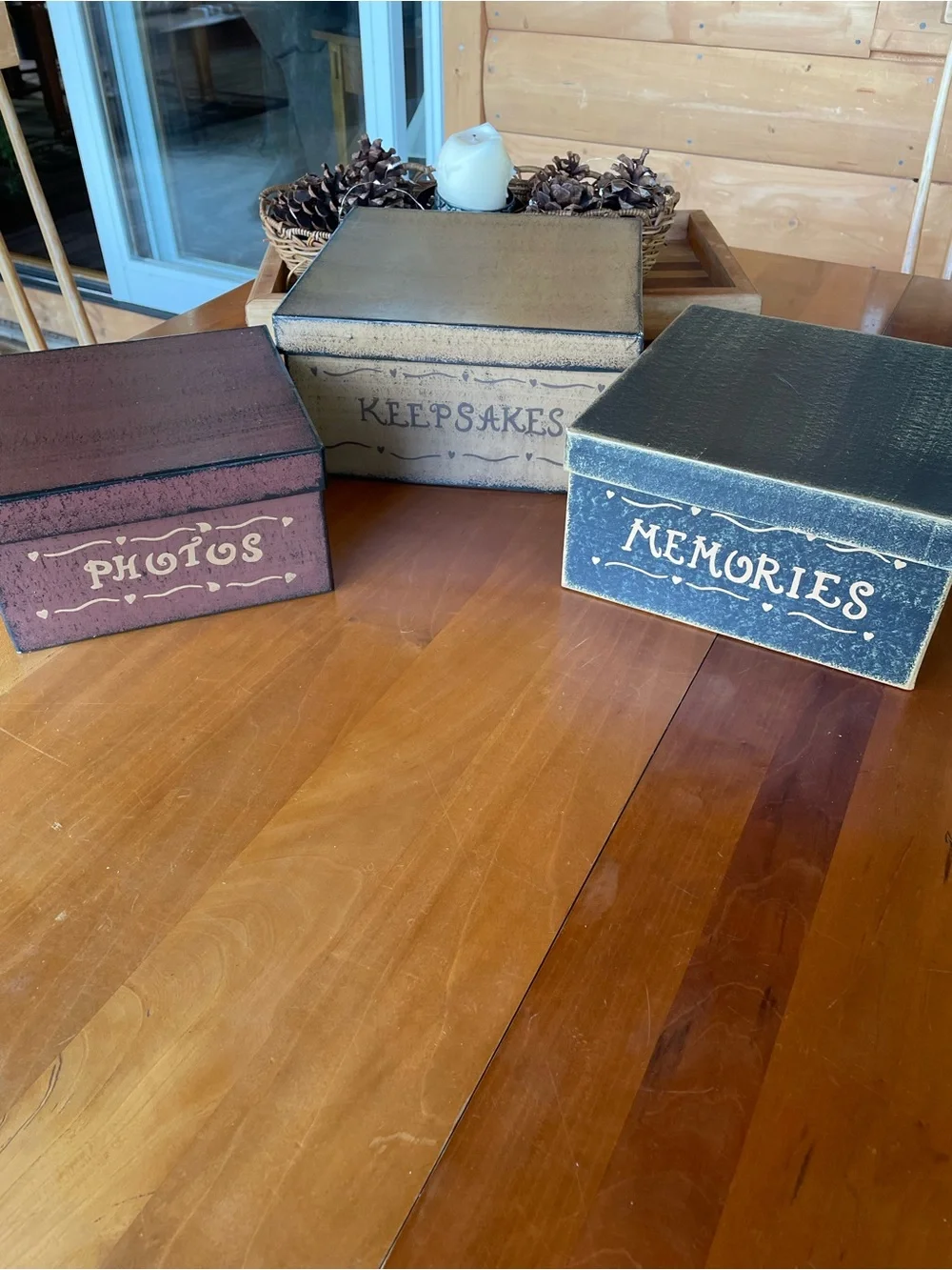Primitive Stacking & Nesting Decorative Storage Boxes Burgundy Black Tan